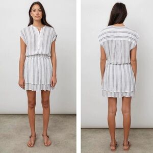 Rails Angelina Dress‎ Ryland Stripe Linen Blend Cap Sleeve Smocked Waist Mini M